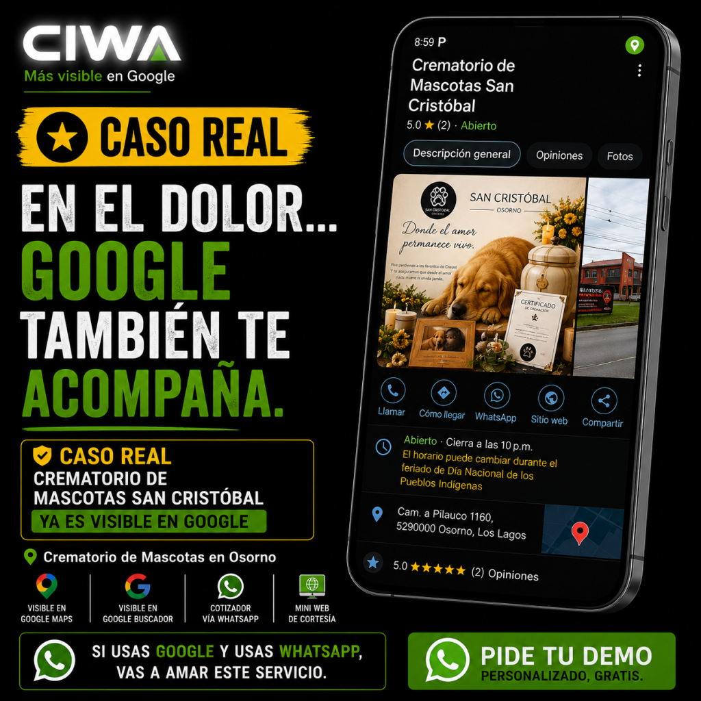 Crematorio de mascotas en Osorno visible en Google Maps gracias a CIWA