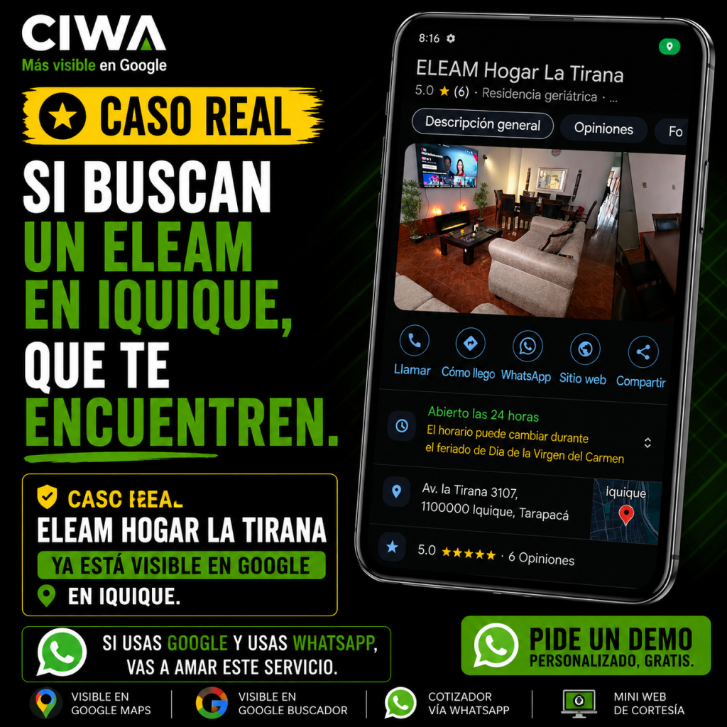 Caso real Eleam en Iquique visible en Google Maps gracias a CIWA